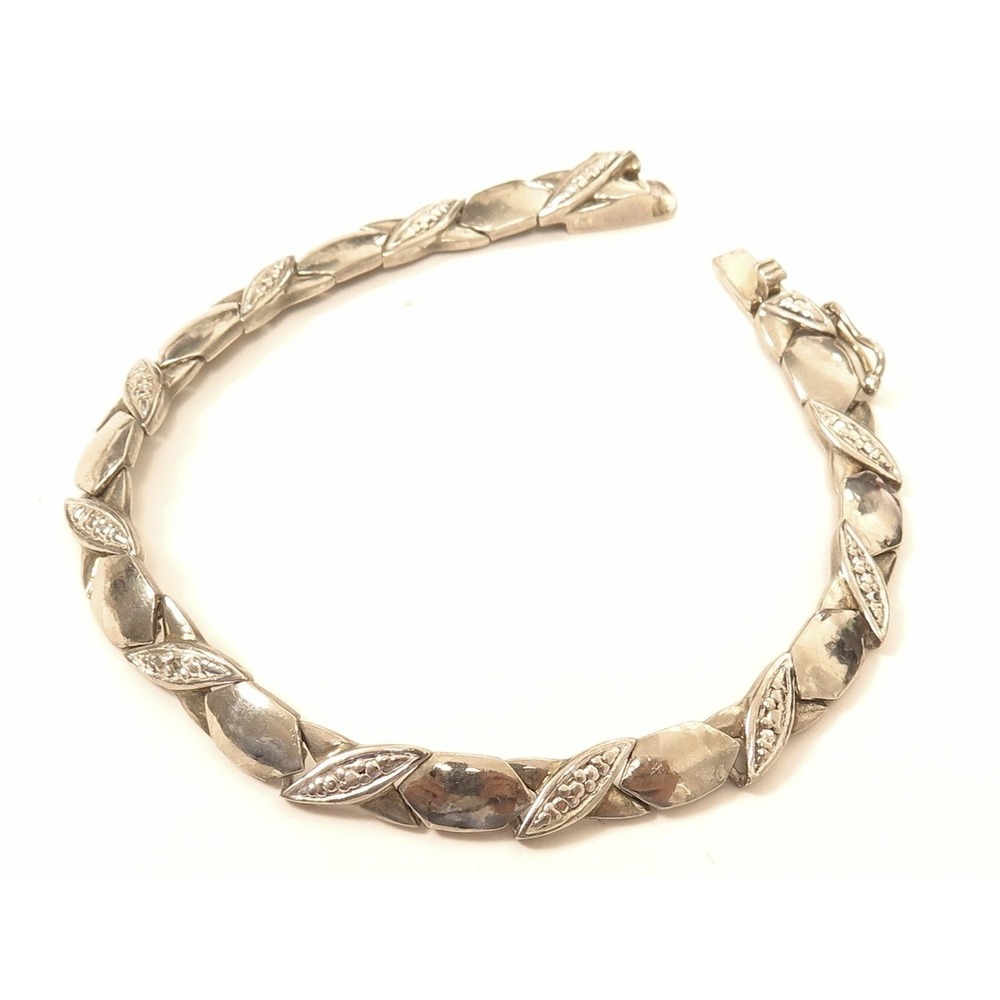 FAS SIGNED VINTAGE XO‎ RIBBON STYLE LINK STERLING SILVER CHAIN BRACELET*7"*925